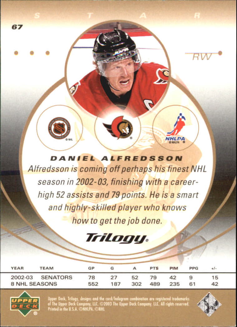 Daniel Alfredsson Signed 2003//04 Classic Portraits Card #67 Upper Deck Certified Hockey Slabbed Autographed Cards