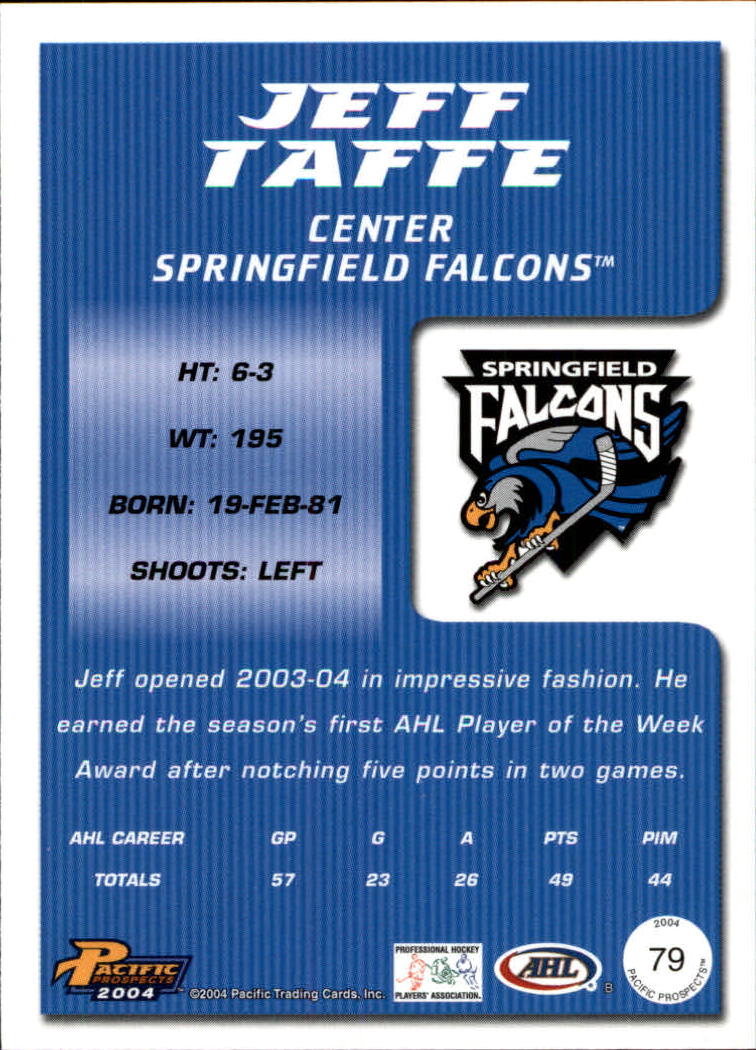 2003-04 Pacific AHL Prospects #79 Jeff Taffe back image