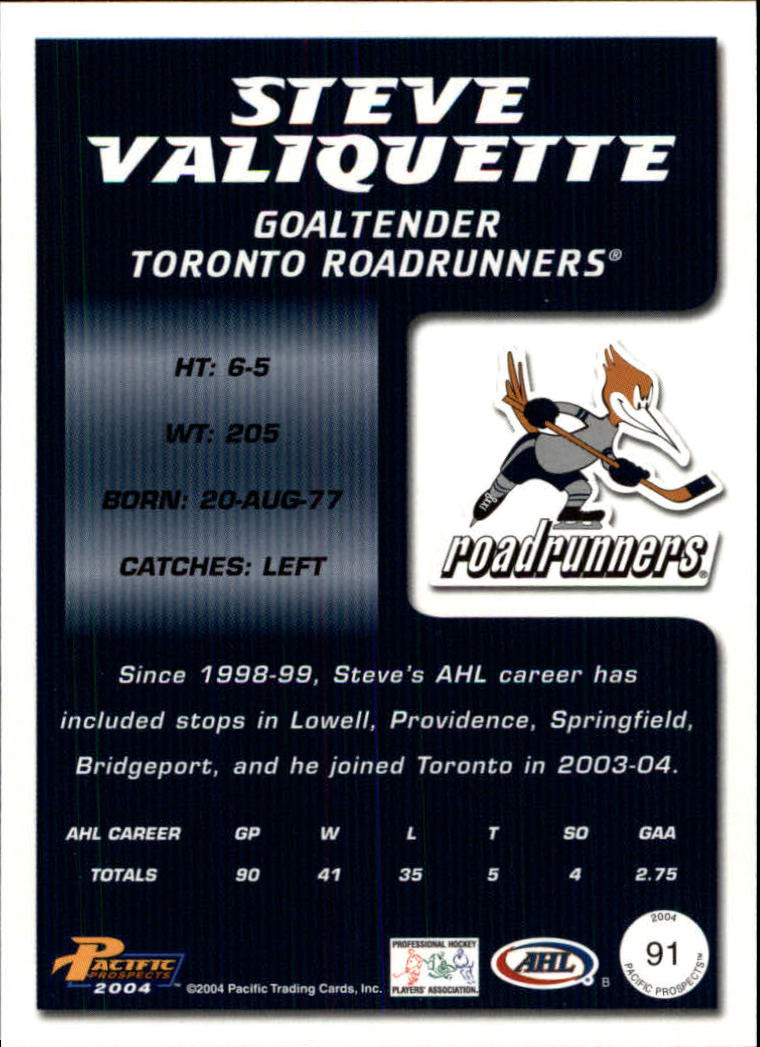 2003-04 Pacific AHL Prospects #91 Steve Valiquette back image