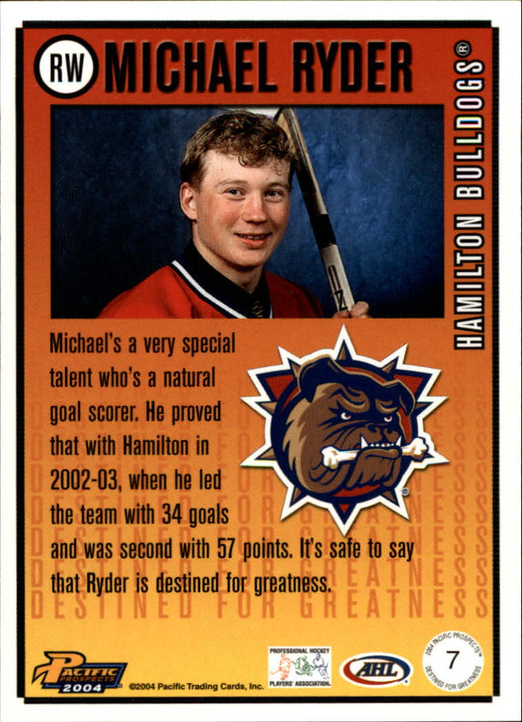2003-04 Pacific AHL Prospects Destined for Greatness #7 Michael Ryder back image