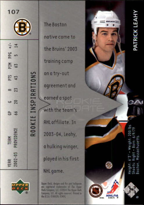 2003-04 Upper Deck Rookie Update #107 Patrick Leahy RC back image