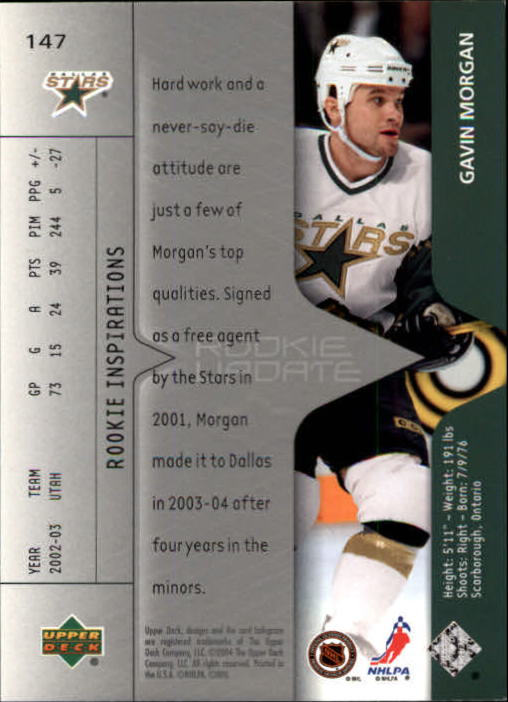 2003-04 Upper Deck Rookie Update #147 Gavin Morgan RC back image