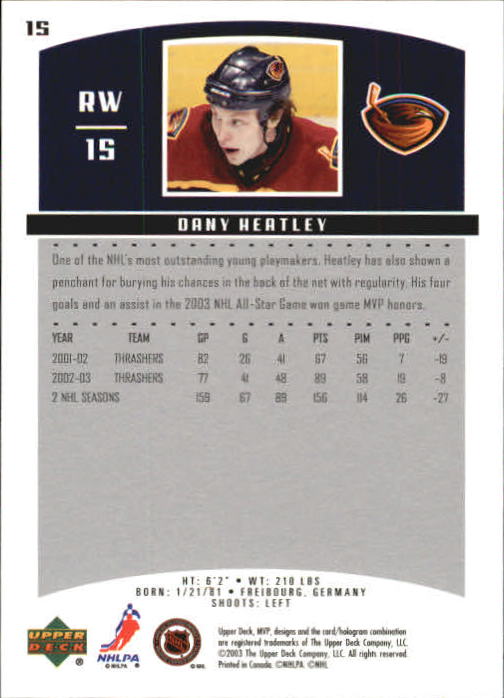 2003-04 Upper Deck MVP #15 Dany Heatley back image