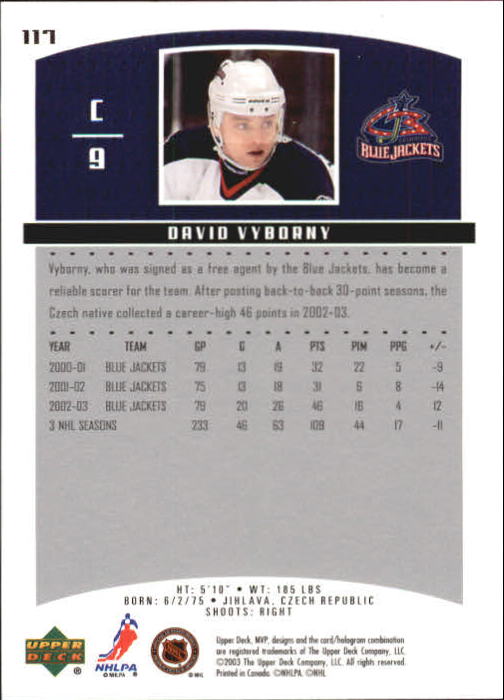 2003-04 Upper Deck MVP #117 David Vyborny back image