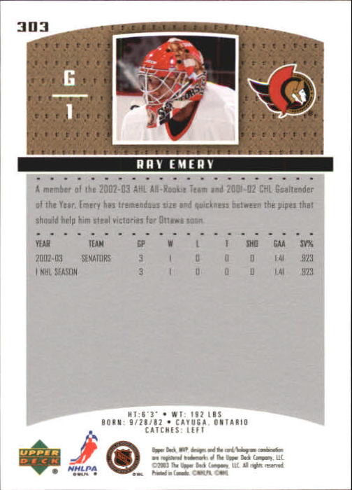 2003-04 Upper Deck MVP #303 Ray Emery