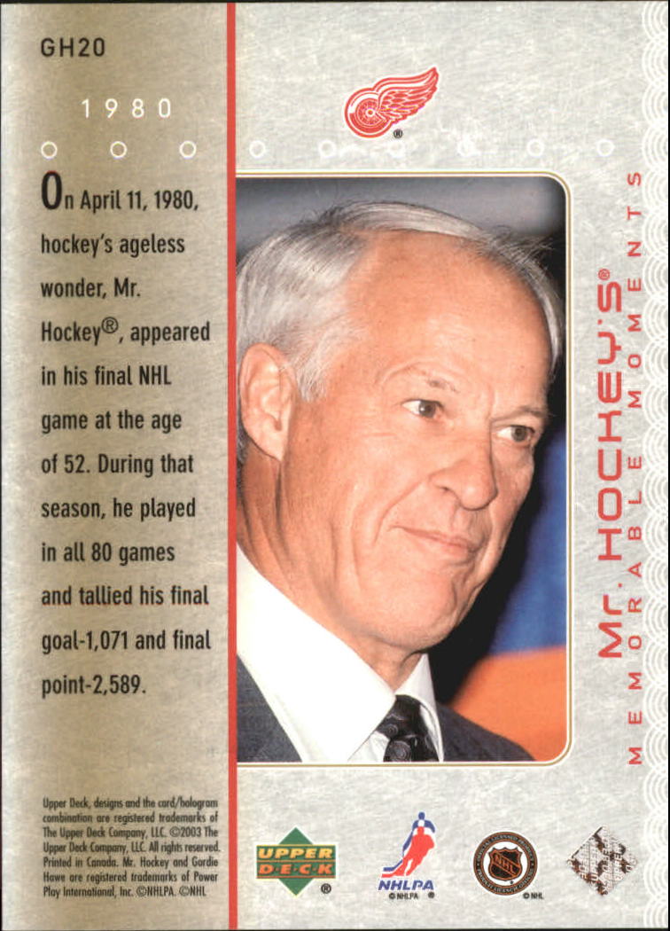 2003-04 Upper Deck Mr. Hockey #GH20 Gordie Howe back image