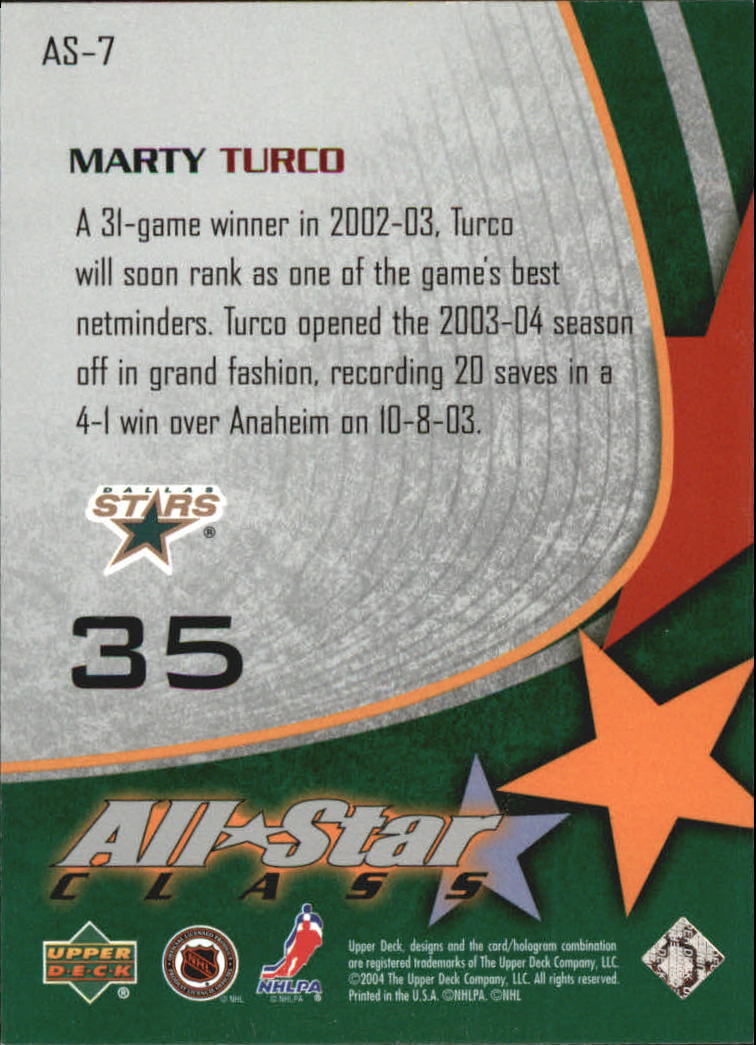 2003-04 Upper Deck All-Star Class #AS7 Marty Turco back image