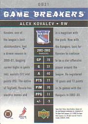 2003-04 Upper Deck Victory Game Breakers #GB21 Alex Kovalev back image