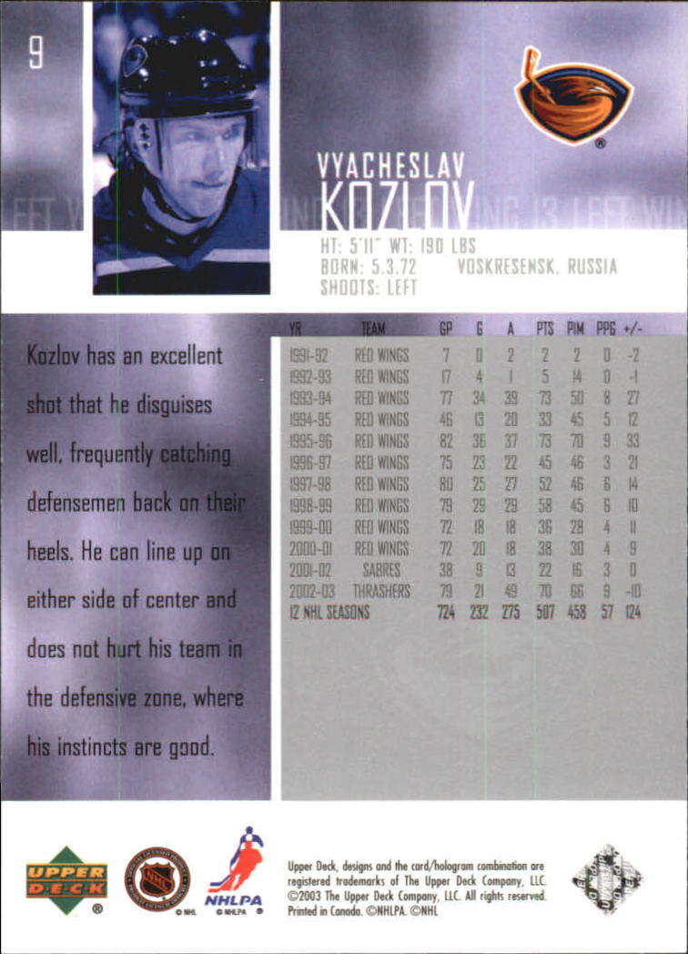2003-04 Upper Deck #9 Slava Kozlov back image