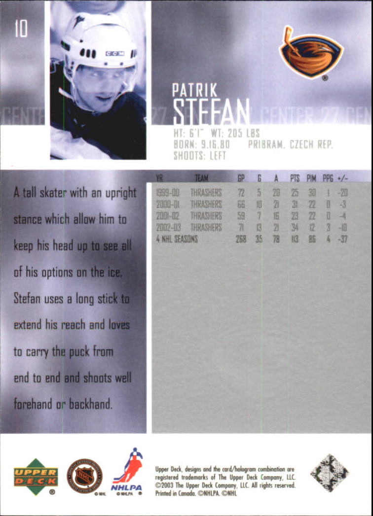 2003-04 Upper Deck #10 Patrik Stefan back image