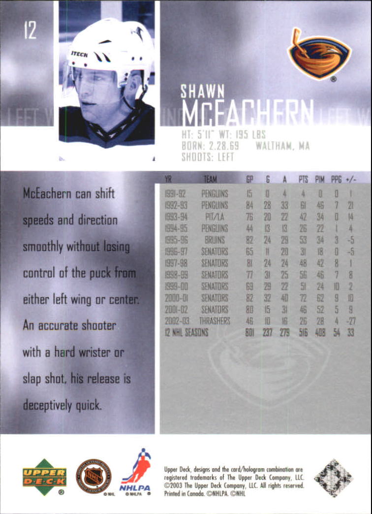 2003-04 Upper Deck #12 Shawn McEachern back image