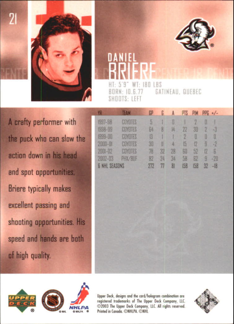 2003-04 Upper Deck - #21 Daniel Briere