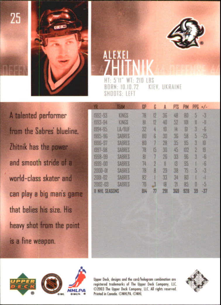 2003-04 Upper Deck #25 Alexei Zhitnik back image