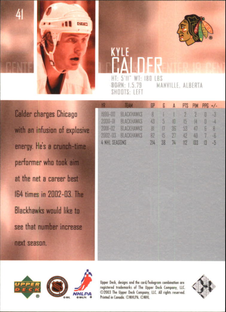 2003-04 Upper Deck #41 Kyle Calder back image