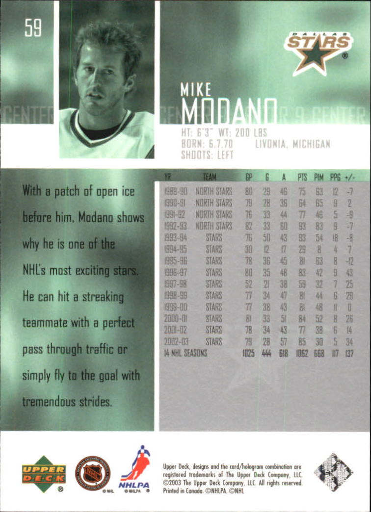 2003-04 Upper Deck #59 Mike Modano back image