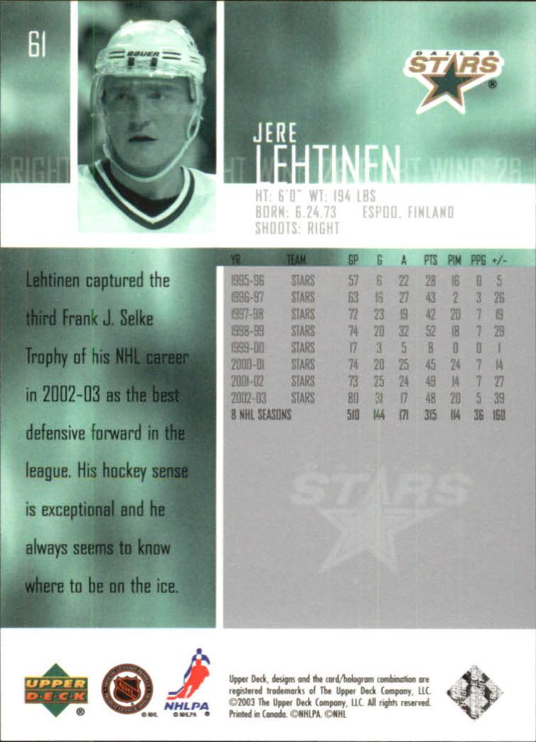 2003-04 Upper Deck #61 Jere Lehtinen back image