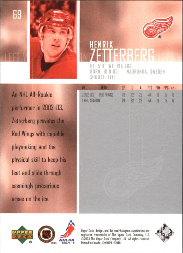 2003-04 Upper Deck #69 Henrik Zetterberg back image