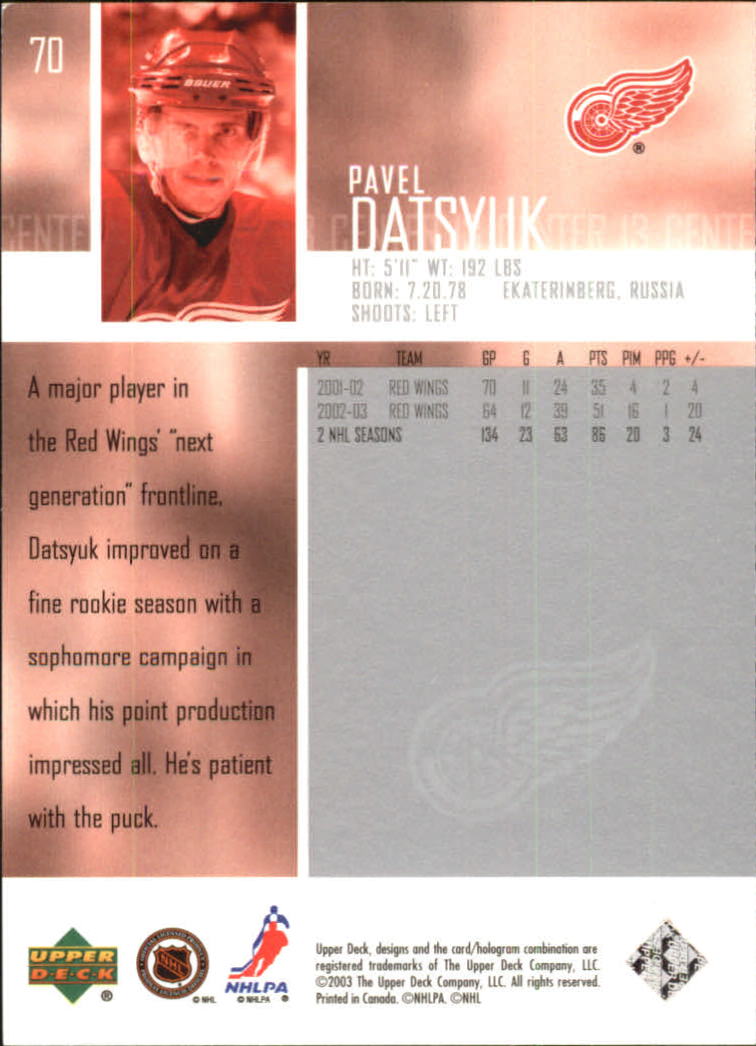 2003-04 Upper Deck #70 Pavel Datsyuk back image