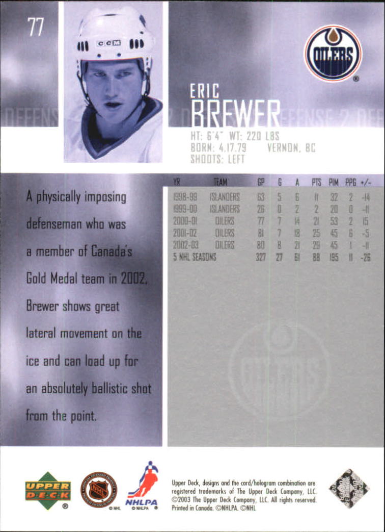 2003-04 Upper Deck #77 Eric Brewer back image