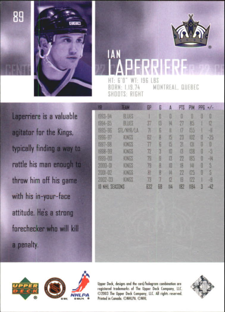 2003-04 Upper Deck #89 Ian Laperriere back image
