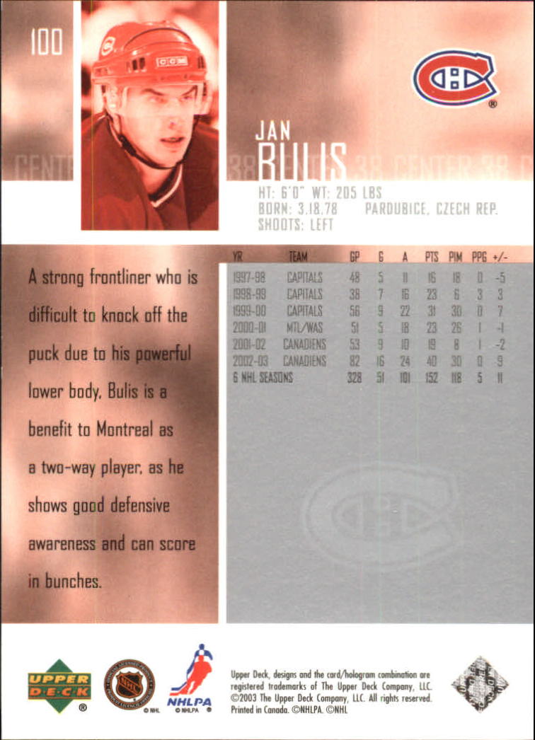 2003-04 Upper Deck #100 Jan Bulis back image
