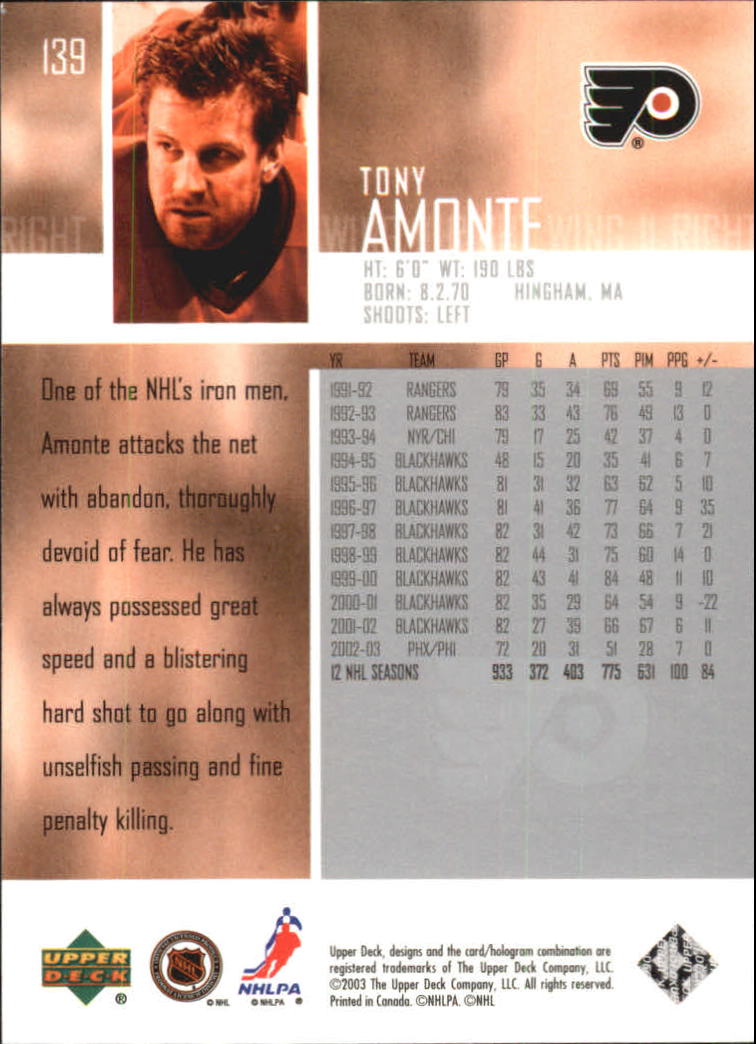 2003-04 Upper Deck #139 Tony Amonte back image