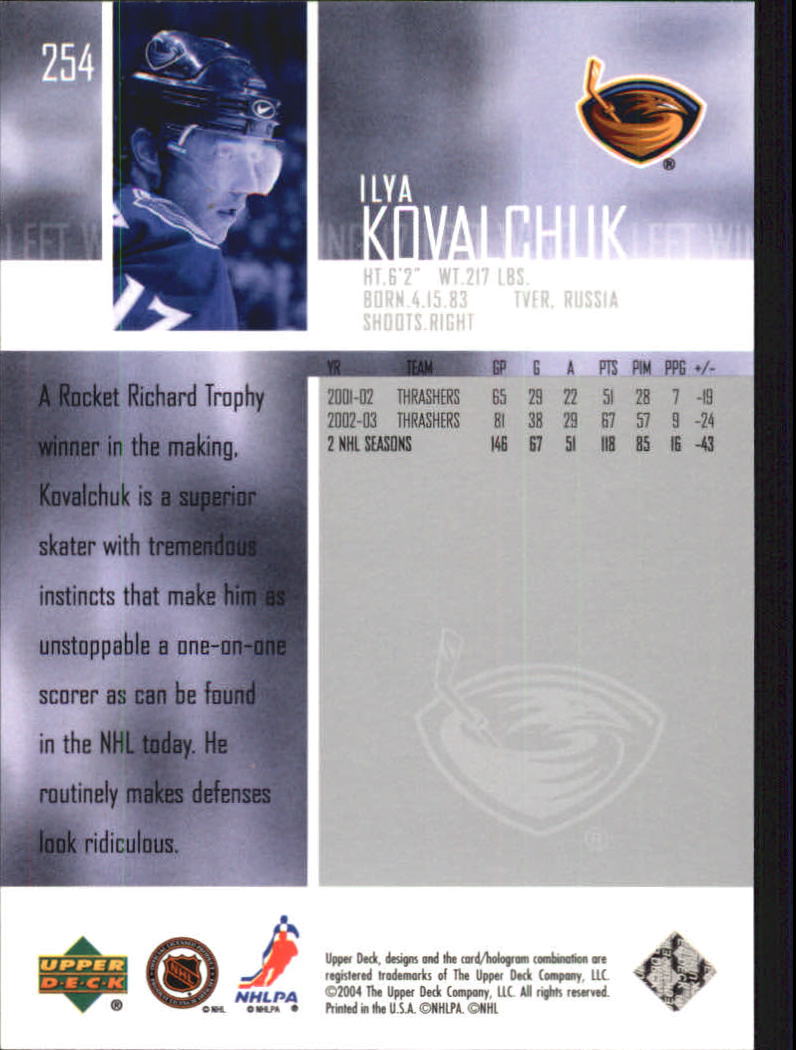 2003-04 Upper Deck #254 Ilya Kovalchuk back image