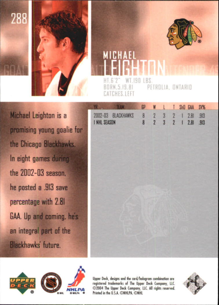2003-04 Upper Deck #288 Michael Leighton back image