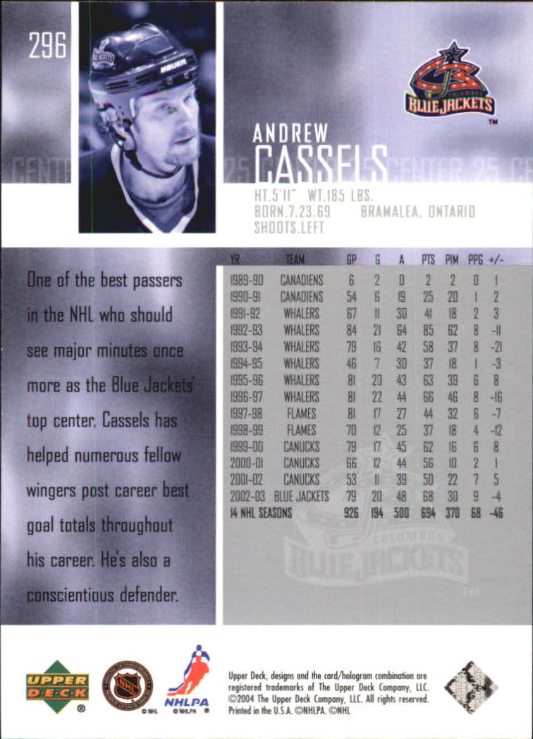 2003-04 Upper Deck #296 Andrew Cassels back image