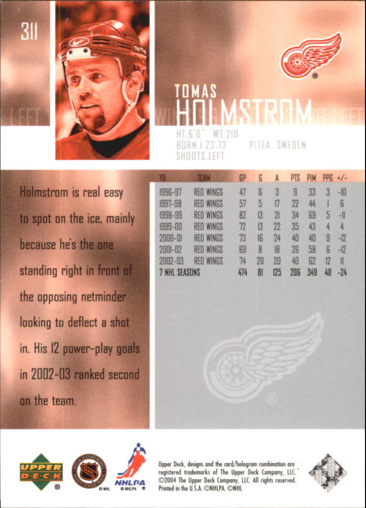 2003-04 Upper Deck #311 Tomas Holmstrom back image