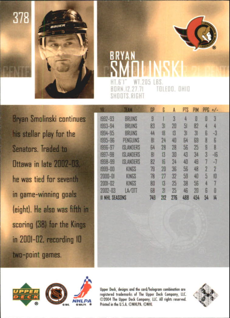 2003-04 Upper Deck #378 Bryan Smolinski back image