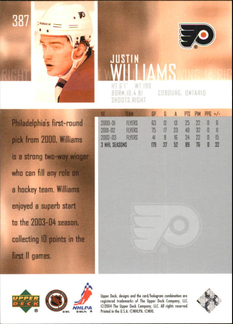 2003-04 Upper Deck #387 Justin Williams back image
