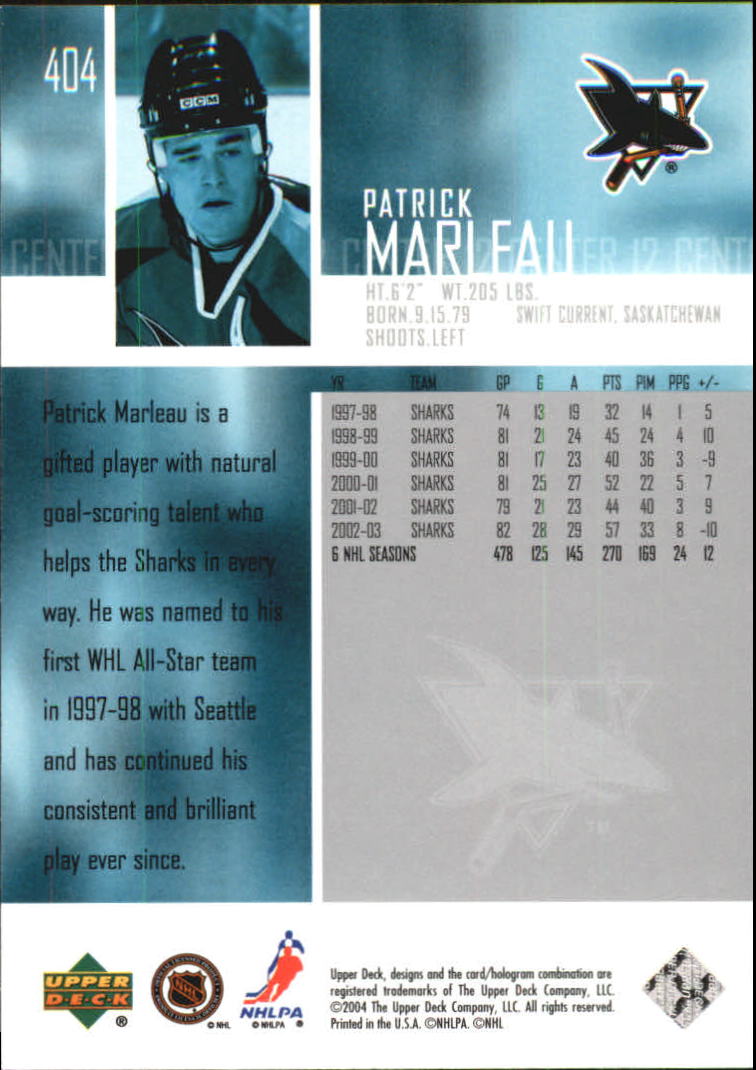 2003-04 Upper Deck #404 Patrick Marleau back image