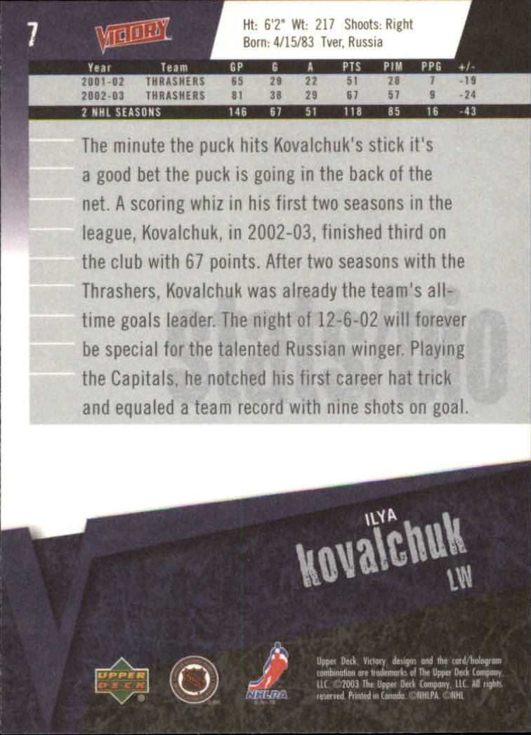 2003-04 Upper Deck Victory #7 Ilya Kovalchuk back image