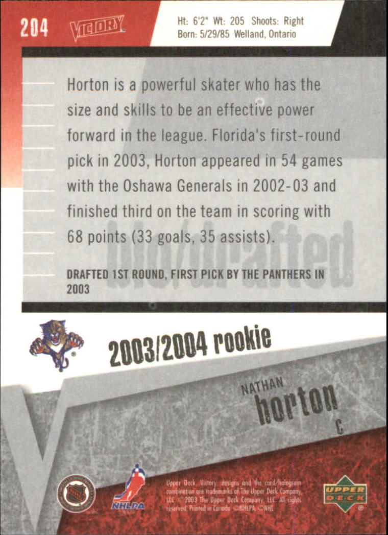 2003-04 Upper Deck Victory #204 Nathan Horton RC back image