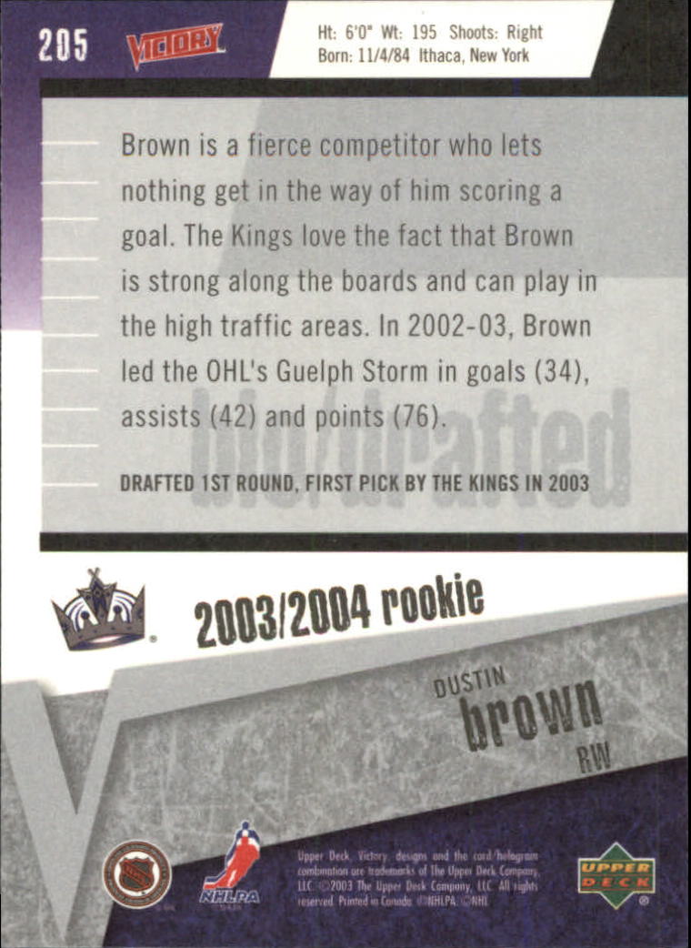 2003-04 Upper Deck Victory #205 Dustin Brown RC back image