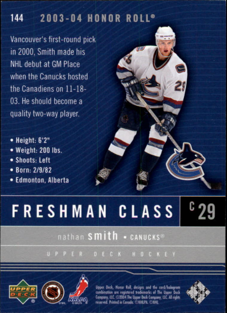 2003-04 Upper Deck Honor Roll #144 Nathan Smith RC back image