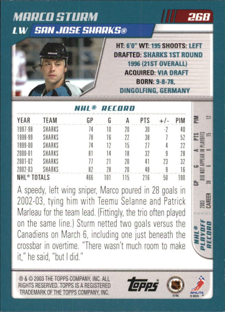 2003-04 Topps #268 Marco Sturm back image