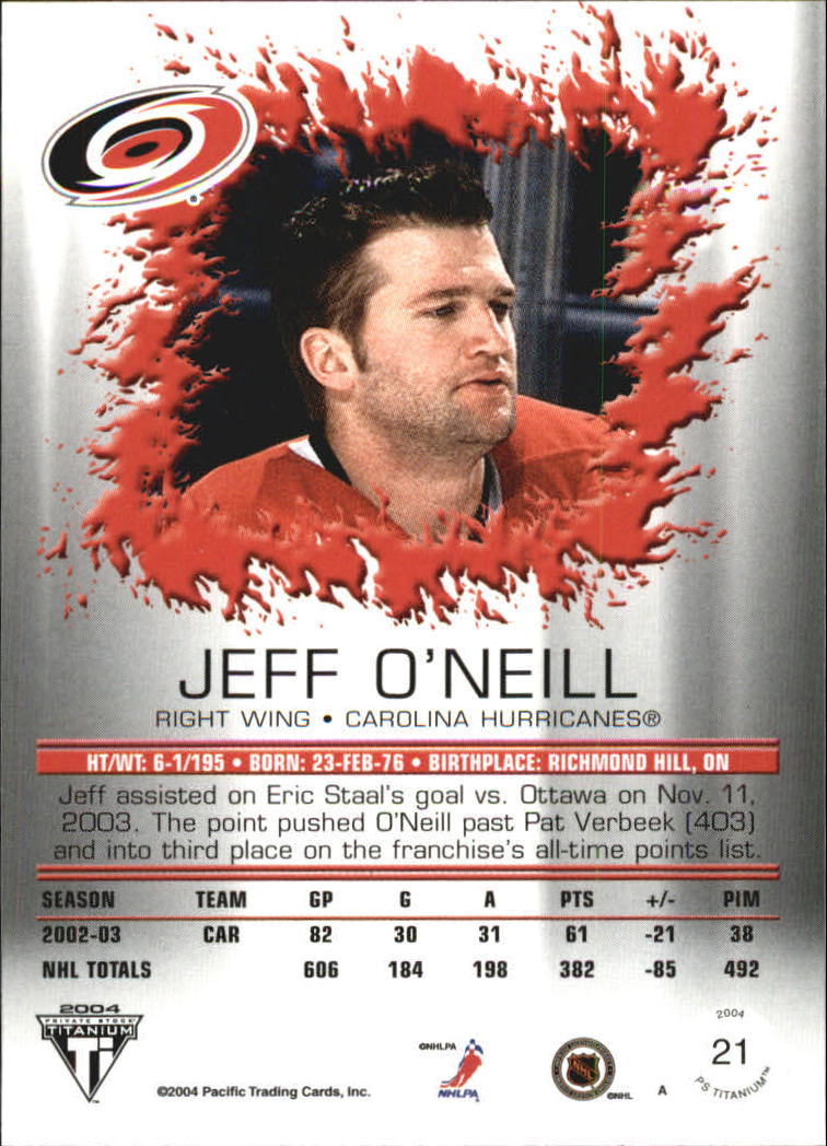2003-04 Titanium Hobby Jersey Number Parallels #21 Jeff O'Neill back image