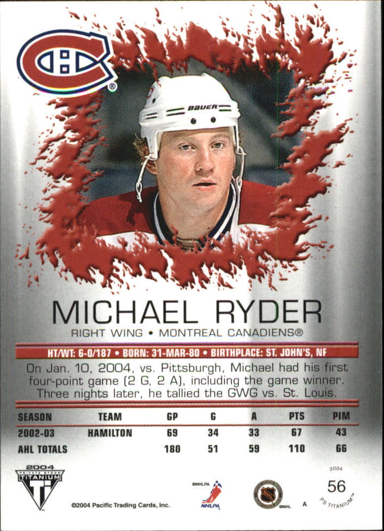 2003-04 Titanium Hobby Jersey Number Parallels #56 Michael Ryder back image
