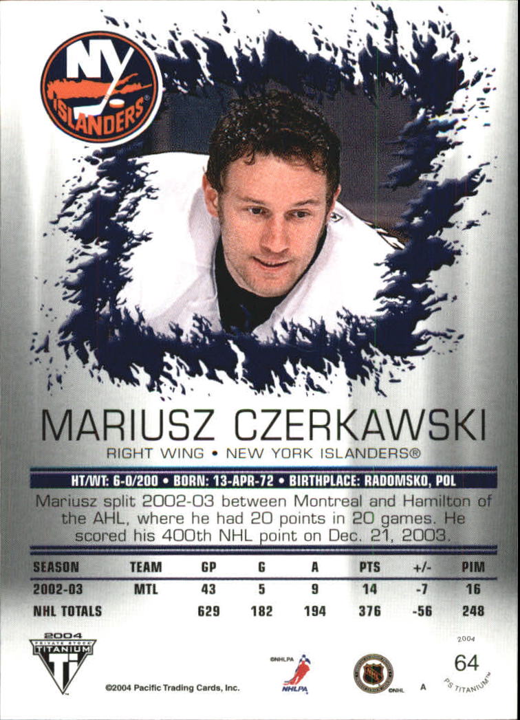 2003-04 Titanium Hobby Jersey Number Parallels #64 Mariusz Czerkawski back image