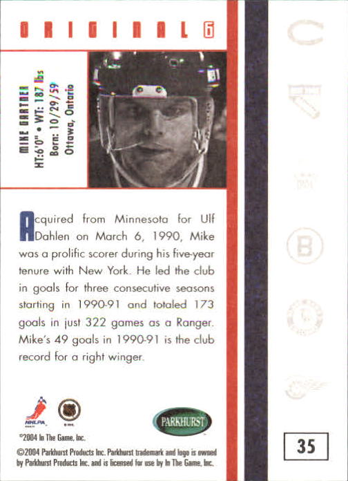 2003-04 Parkhurst Original Six New York #35 Mike Gartner back image