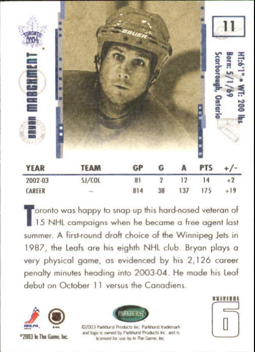 B0288- 2003-04 Parkhurst Original Six Toronto Cards -You Pick- 15+ FREE US SHIP