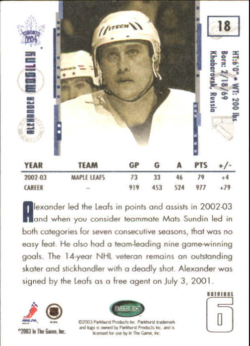 B0288- 2003-04 Parkhurst Original Six Toronto Cards -You Pick- 15+ FREE US SHIP