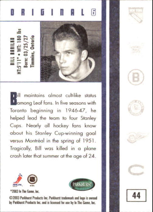 B0288- 2003-04 Parkhurst Original Six Toronto Cards -You Pick- 15+ FREE US SHIP