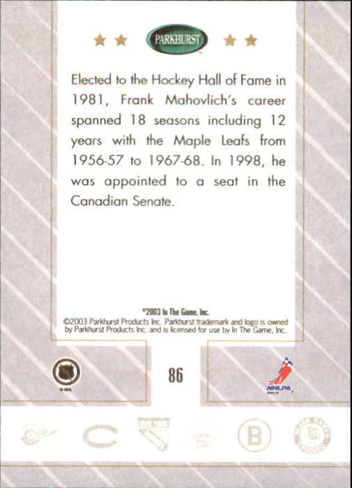 B0288- 2003-04 Parkhurst Original Six Toronto Cards -You Pick- 15+ FREE US SHIP