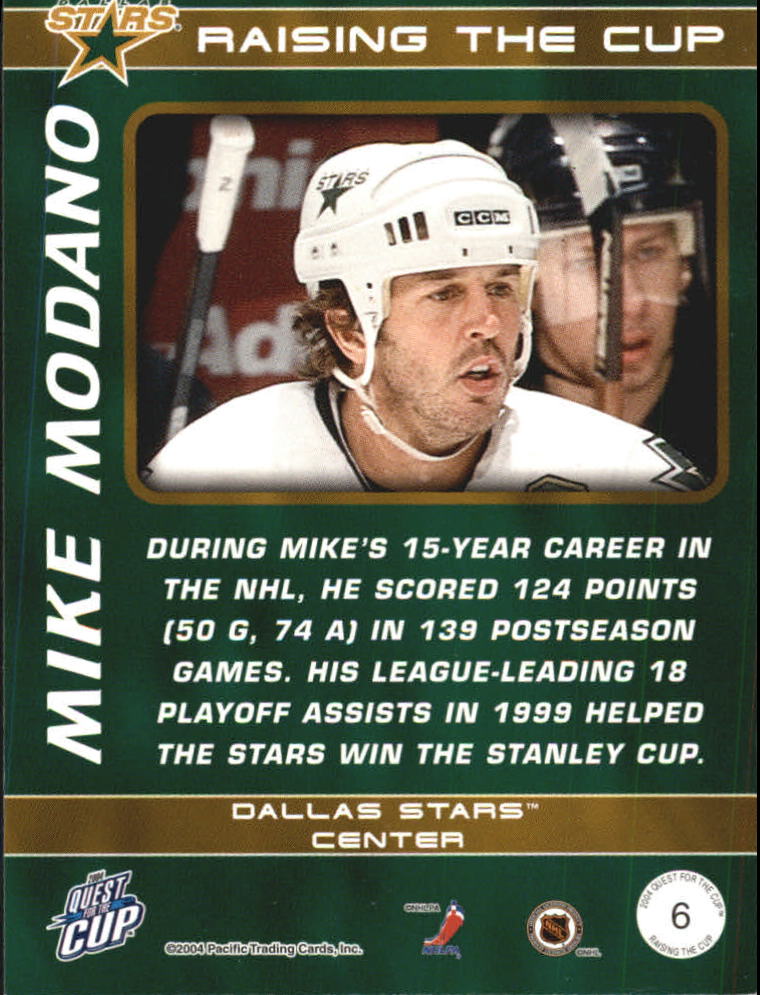 2003-04 Pacific Quest for the Cup Raising the Cup #6 Mike Modano back image