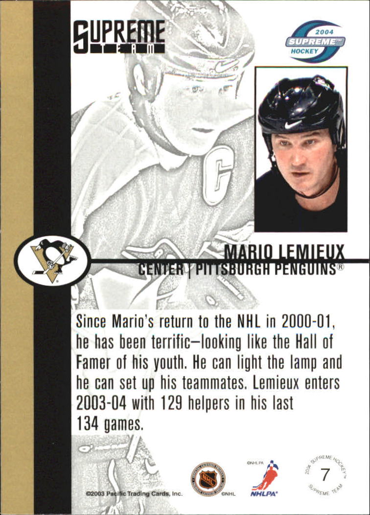 2003-04 Pacific Supreme Team #7 Mario Lemieux back image