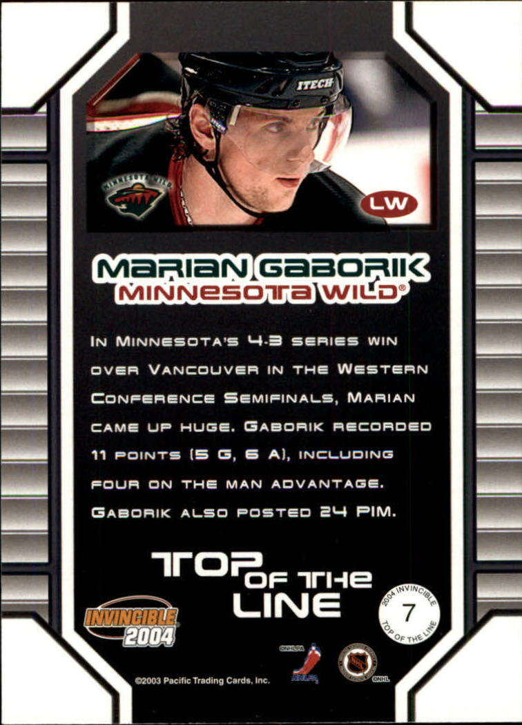 2003-04 Pacific Invincible Top Line #7 Marian Gaborik back image