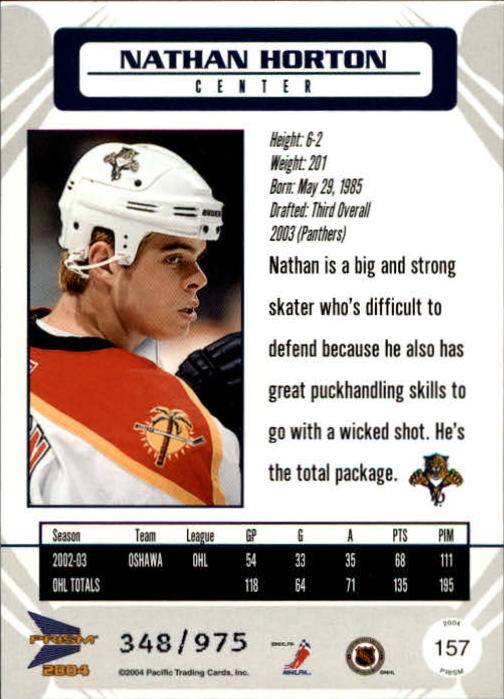 2003-04 Pacific Prism #157 Nathan Horton RC back image
